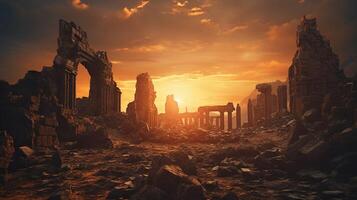 ancient ruins ignite spirituality at sunset dusk photo