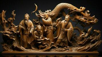antiguo madera escultura un símbolo de chino cultura foto