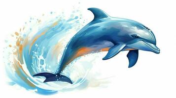 animal illustration playful dolphin jumping in blue water photo