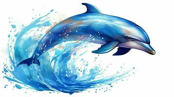 animal illustration playful dolphin jumping in blue water photo