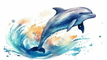 animal illustration playful dolphin jumping in blue water photo