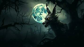 animal in spooky forest under moonlight evil beak photo