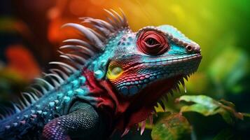 animal lizard in nature multi colored and close up photo