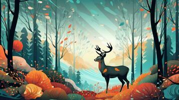 animal nature illustration in multi colored forest background photo