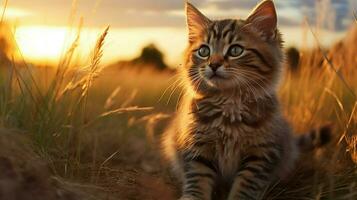 animal nature undomesticated cat in grassy photo