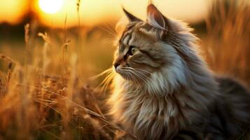 animal nature undomesticated cat in grassy photo