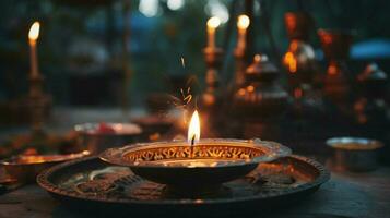 antique candle burning in religious ceremony outdoors photo