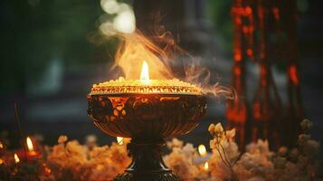 antique candle burning in religious ceremony outdoors photo