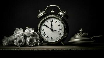 antique clock face black and white still life photo