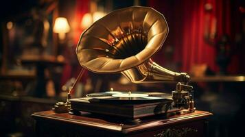 antique gramophone spinning old fashioned soundtracks photo