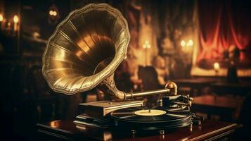 antique gramophone spinning old fashioned soundtracks photo