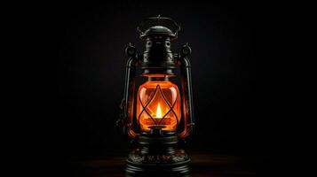 antique lantern glowing with bright orange light photo