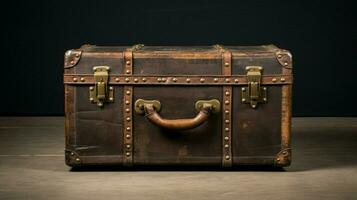 antiguo cuero maleta un rústico riqueza envase foto