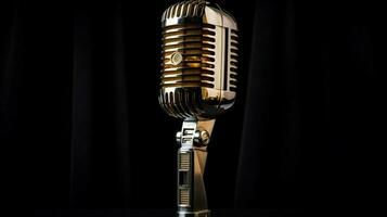 antique microphone on chrome surface broadcasting stage photo