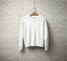 White sweater Mockup With brick Background ai generate photo