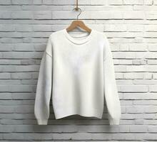 White sweater Mockup With brick Background ai generate photo