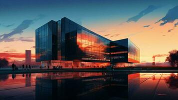 architecture of a modern city building at dusk photo