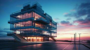 architecture of a modern city building at dusk photo