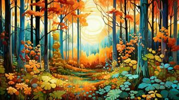 otoño bosque un vibrante pintado paisaje foto
