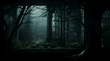 autumn forest spooky night old architecture mysterious photo