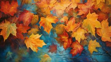 autumn leaves fall gracefully painting nature canvas photo