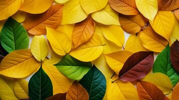 otoño temporada trae brillante amarillo multi de colores hojas foto