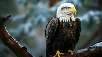 bald eagle perched majestically on tree branch photo
