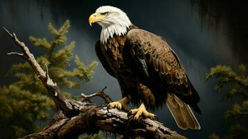 bald eagle perched majestically on tree branch photo