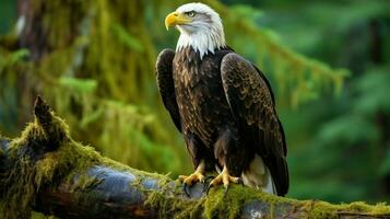 calvo águila encaramado majestuosamente en árbol rama foto