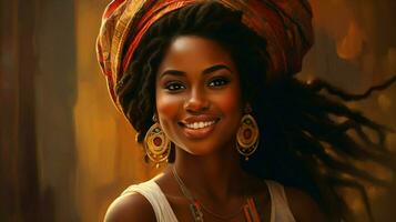 hermosa africano mujer con Fresco tez sonriente foto