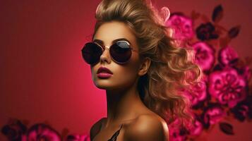 beautiful young woman in sunglasses exudes elegance photo