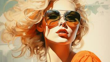 beautiful young woman in sunglasses exudes elegance photo