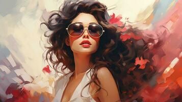 beautiful young woman in sunglasses exudes elegance photo