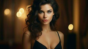 beautiful young woman with elegance and sensuality looking photo