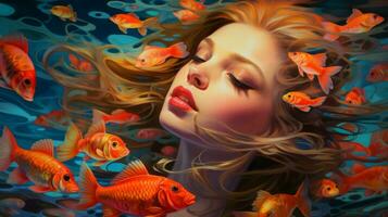 beauty and multi colored fishes swiming photo