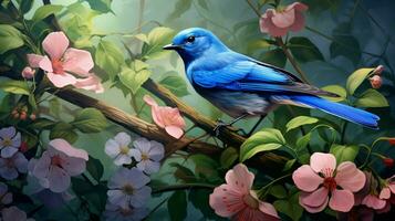 beauty blue bird and nature plants photo