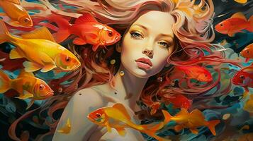 beauty and multi colored fishes swiming photo