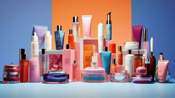 beauty product collection set with vibrant colors photo