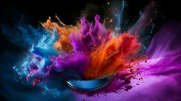 beauty product exploding with vibrant colors and powder photo