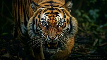 Bengala Tigre curioso agresión en ojos majestuoso belleza foto