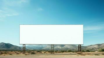 billboard shows empty mountain landscape blue sky background photo