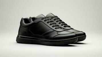 black leather sports shoe with elegant shoelace photo
