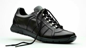 black leather sports shoe with undone shoelace photo