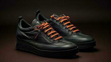 black leather sports shoe with undone shoelace photo