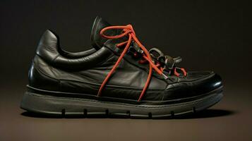 black leather sports shoe with undone shoelace photo