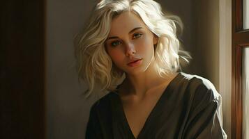 blond haired woman portrait of beauty looking at camera photo