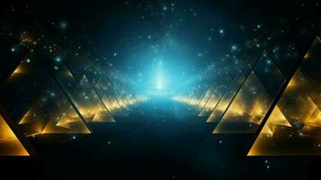 blue and yellow shining triangles in space photo