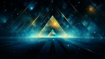 blue and yellow shining triangles in space photo