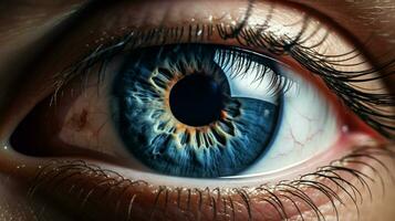 blue iris staring close up of human eye photo