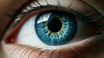 blue iris staring close up of human eye photo